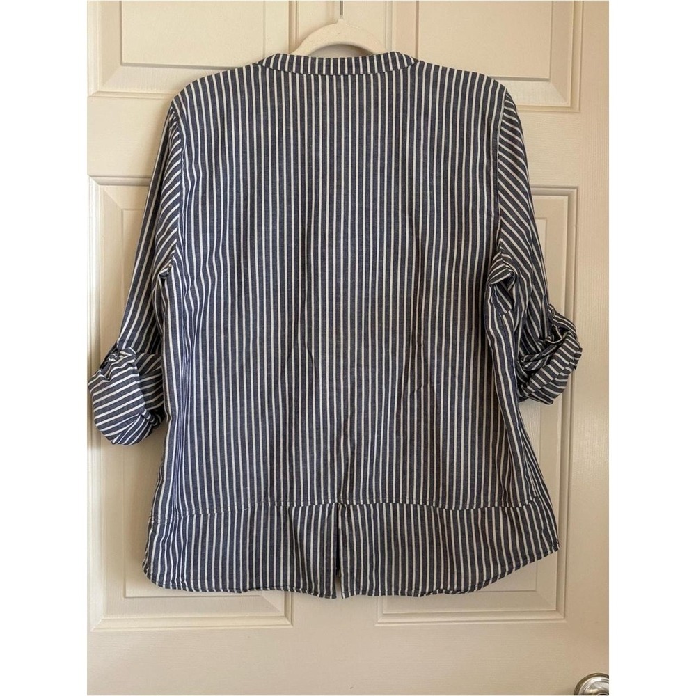 Sundance Striped Navy and White Dylan Button-Front 100% Cotton Top Coastal Large - Picture 4 of 7